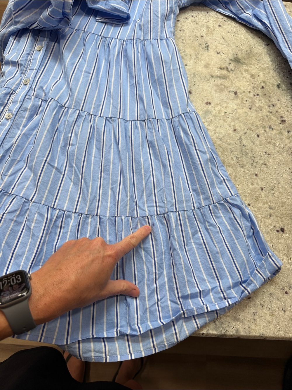 Tuckernuck Pomander Place Blue Stripe Tiered Cara Mini Shirt Dress Size XS - Picture 8 of 9